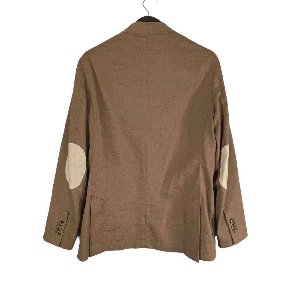 CREMIEUX Mens Brown Elbow Patch Linen Blend Unstructured Blazer Coat SIZE LARGE